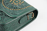 Шкіряна сумка жіноча, зелена сумочка з металевими елементами, сумка через плече, фото 7