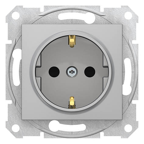 Розетка з заземленням та захисними шторками алюміній Sedna Schneider Electric SDN3000160, фото 1