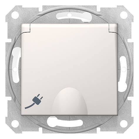 Розетка з заземленням, з кришкою IP44 cлонова кістка Sedna Schneider Electric SDN3100323, фото 1