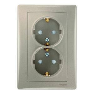 Розетка подвійна з заземленням титан Sedna Schneider Electric SDN3000468, фото 1