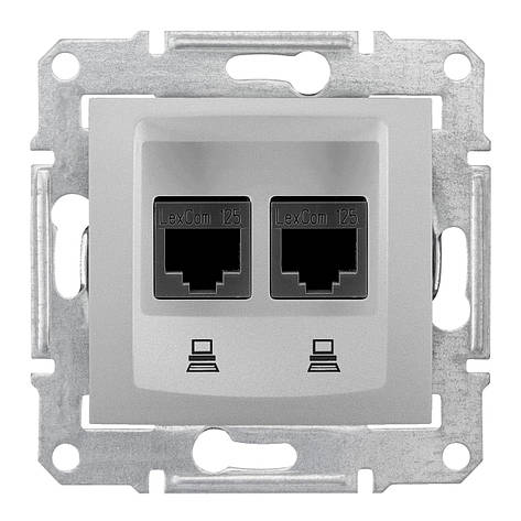 Розетка комп'ютерна подвійна алюміній RJ45 кат.5е UTP Schneider Electric Sedna SDN4400160, фото 1