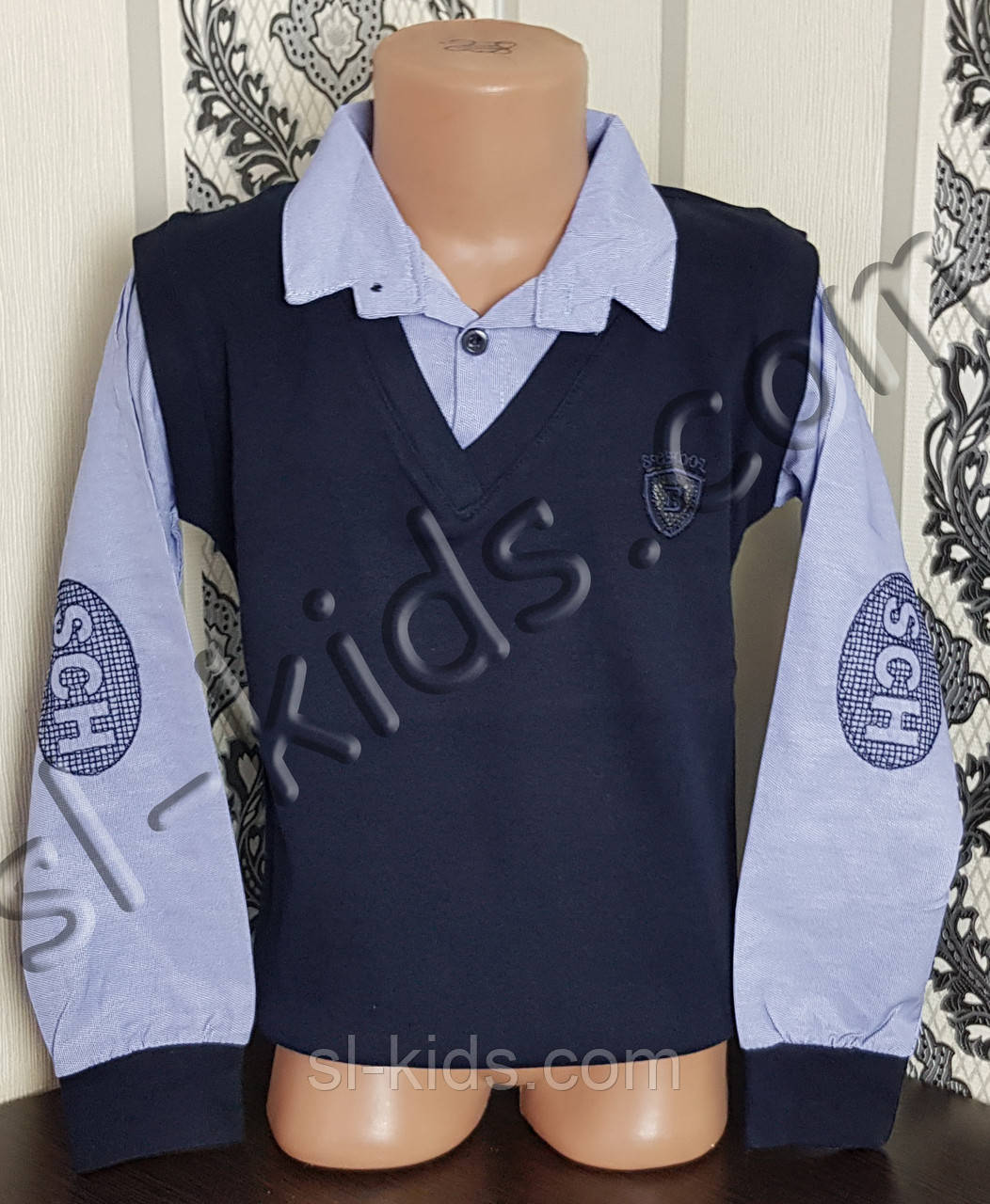 Рубашка-обманка для мальчика 128-158 см (голубая) опт (пр. Турция) - фото 1 - id-p553029617
