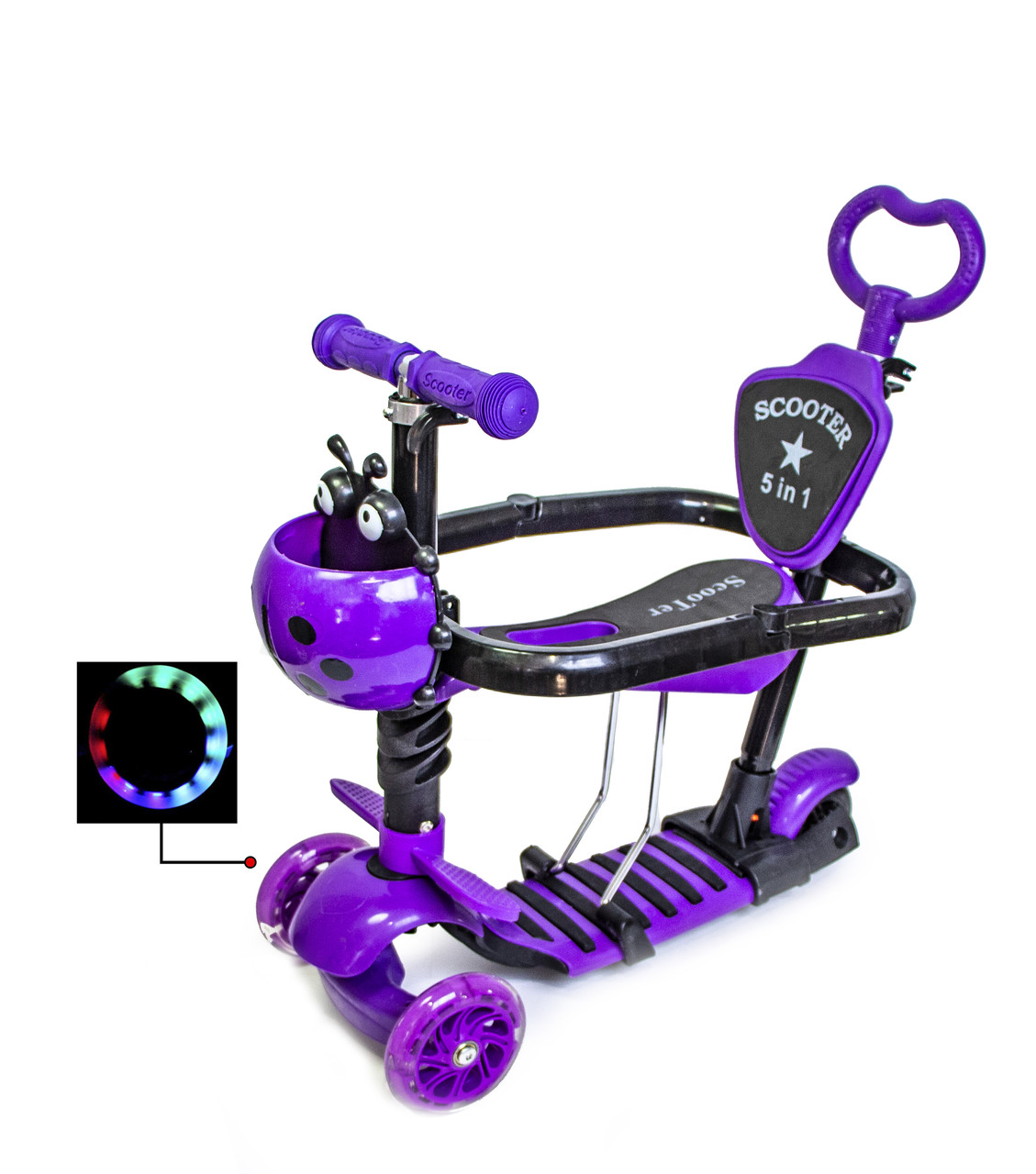 Самокат із захисним бортиком Scooter "Коровка" 5 в 1. Бузковий