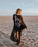 Жіноча пляжна накидка з сіточки з вишивкою чорна, фото 3