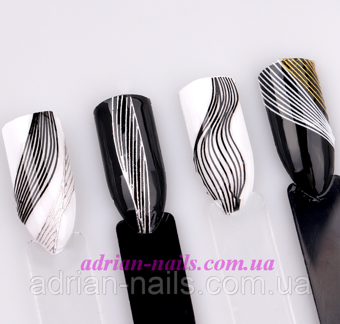 3D Гнучка стрічка для дизайну нігтів "Сплетення" — Білі + Срібло