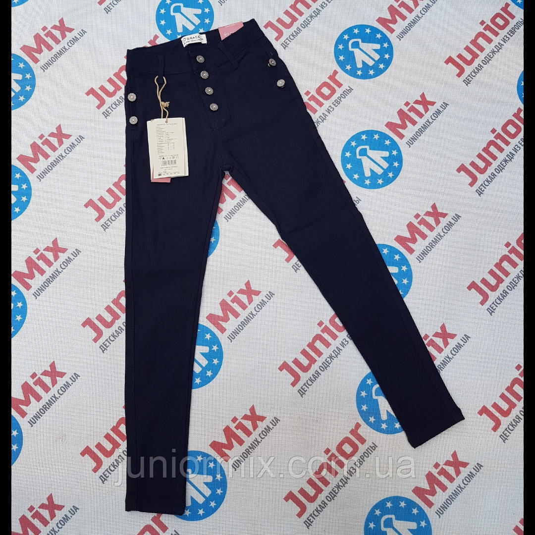 Підліткові котонові штани з начосом для дівчаток синього кольору оптом GRACE