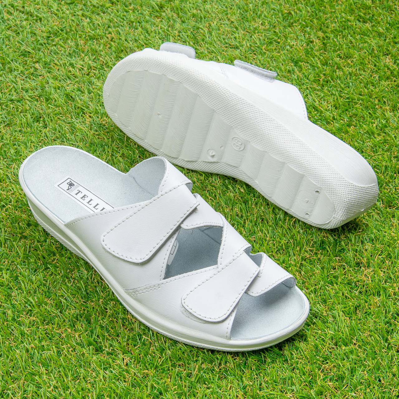 Жіночі шкіряні сабо відкриті Tellus 51-07/07W Білі, фото 1