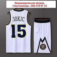 Біла форма Jokic No15 (майка + шорти) Йокіч Нікола Denver Nuggets команда