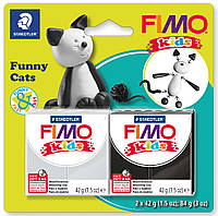 Набір полімерної глини Фімо FIMO Kids "Веселі коти", 2 шт.глини в наборі