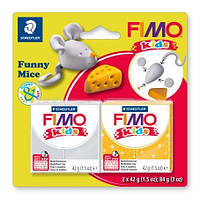 Набор полимерной глины Фимо FIMO Kids "Веселые мышки", 2 шт.глины в наборе