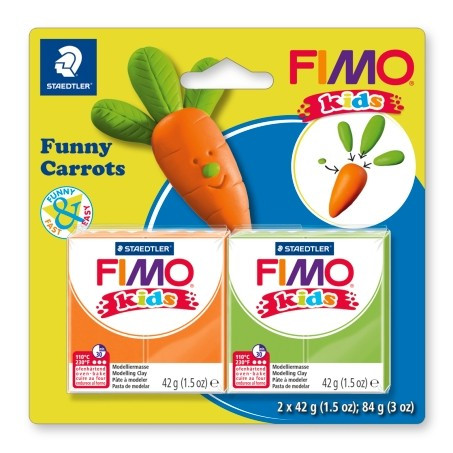 Набір полімерної глини Фімо FIMO Kids "Веселі морквини", 2шт.глини в наборі