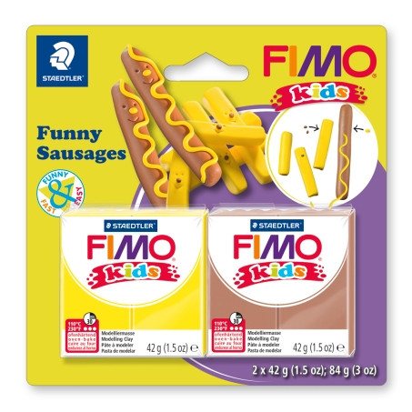 Набір полімерної глини Фімо FIMO Kids "Веселі ковбаски", 2 шт.глини в наборі