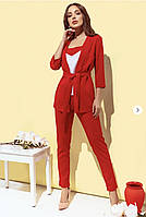 Жіночий костюм-трійка (штани, майка та кардиган із поясом), арт 165, колір червоний