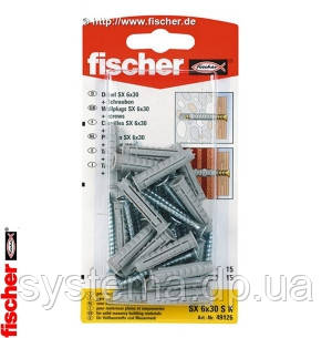 Fischer SX 6 x 30 S K - Дюбель SX з шурупом з потайною голівкою, комплект 15 шт., фото 2