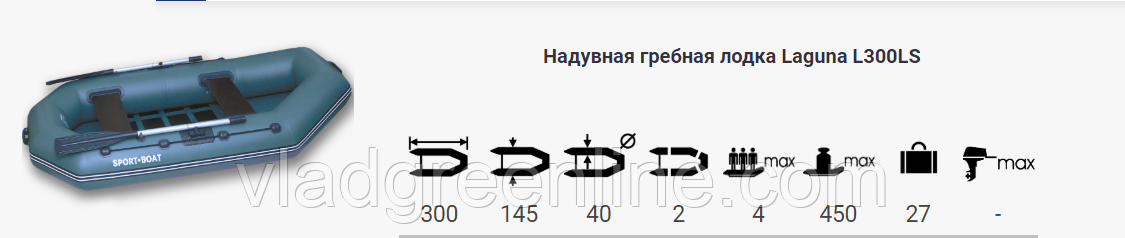 Надувная гребная лодка Laguna (300х145 см) поворотные уключины, насос 7,5 л - фото 2 - id-p980248506