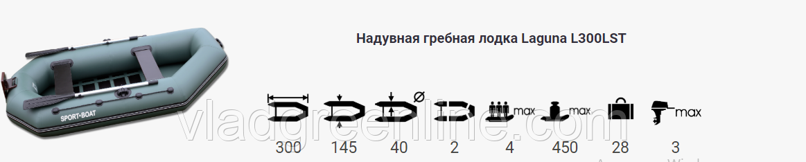 Надувная гребная лодка Laguna (300х145 см) поворотные уключины, насос 7,5 л - фото 2 - id-p980248508