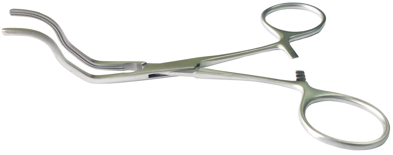 Затискач атравматичний, кровоспинний, вигнутий, для губок. Довжина 18 см, фото 1