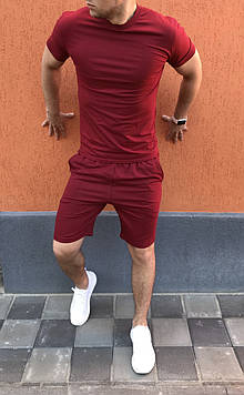 Бордова футболка та бордові шорти/ Літні комплекти для чоловіків