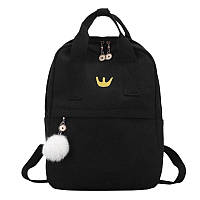 Рюкзак для девочки подростка черный с помпоном Mochila (AV168)