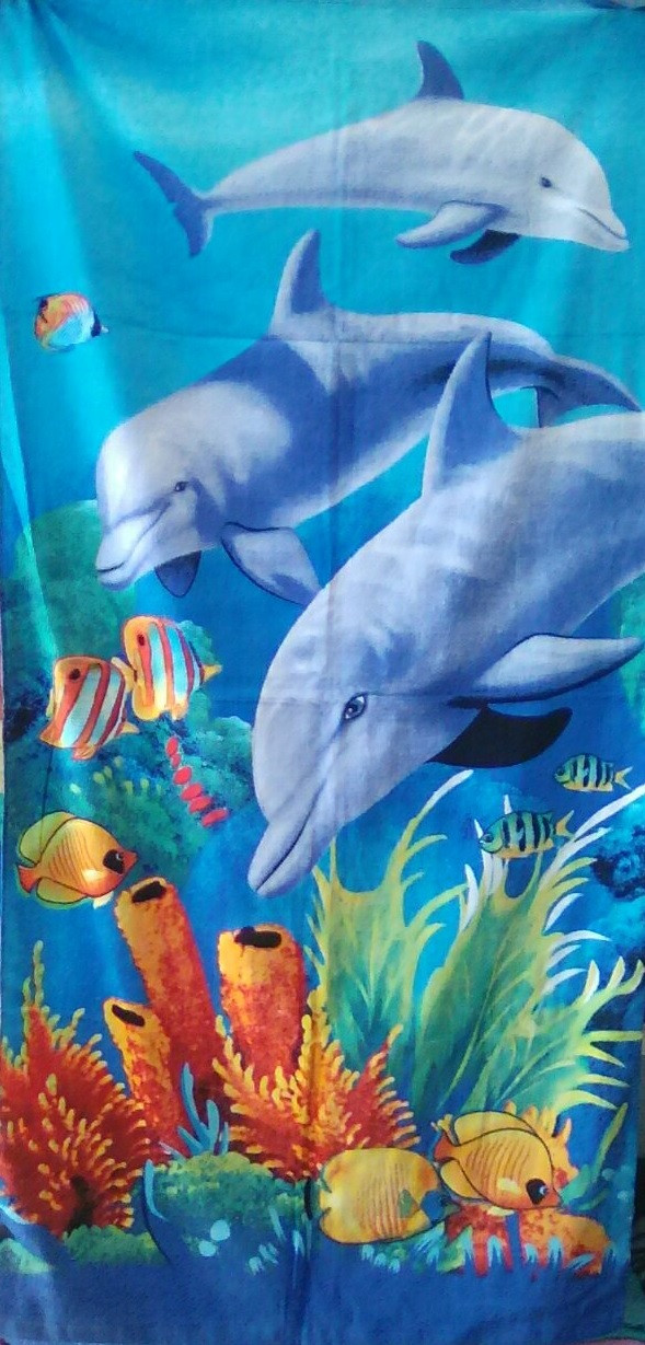 Пляжний рушник велюр-махра 70х140 см Дельфіни