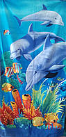 Пляжное полотенце велюр-махра 70х140 см Дельфины