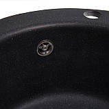 Гранітна мийка Galaţi Eva Antracit (901) 470 чорна кругла, фото 5