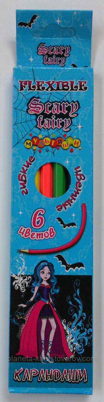 Олівці кольорові 6 кольорів 7222 Scary Fairy (гнучкі)