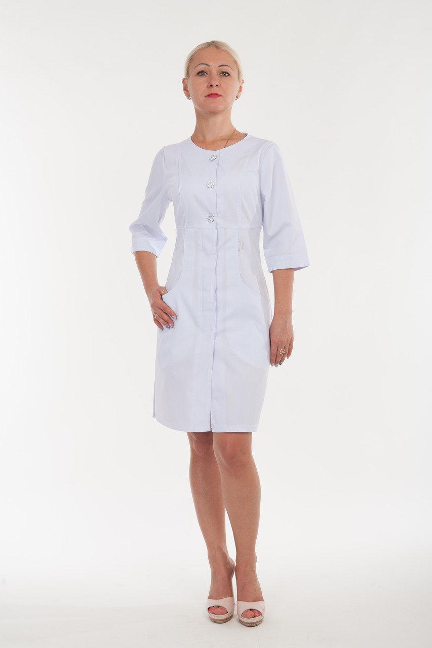 Медичний халат 3133 (коттон, білий, р. 40-60) Хелслайф, фото 1