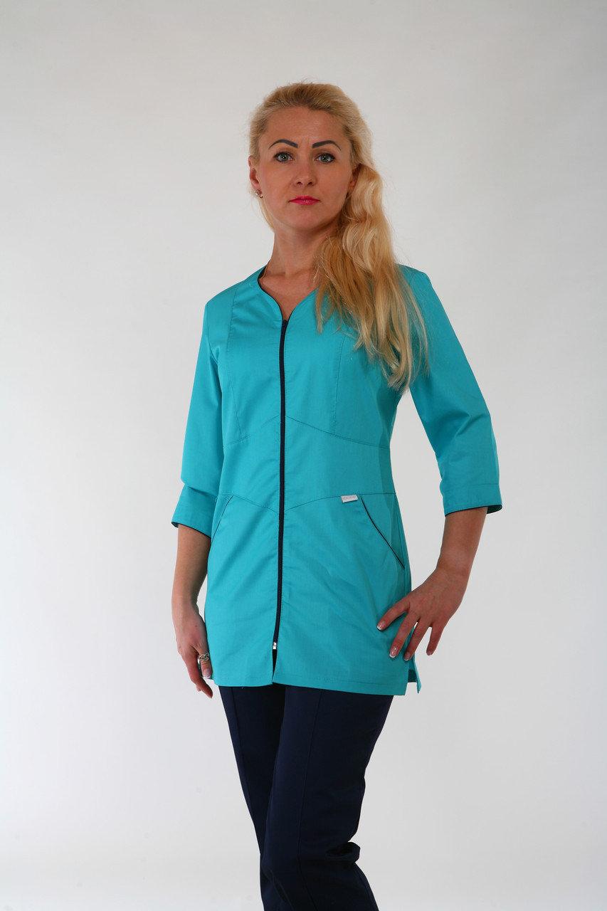 Медичний костюм 3243 (коттон, м'ятний, темно-синій, р. 42-66) Хелслайф, фото 1