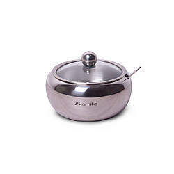 Цукорниця Kamille 460мл з нержавіючої сталі з ложечкою і скляною кришкою