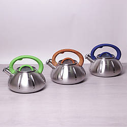 Чайник Kamille 3л з нержавіючої сталі зі свистком і скляною кришкою