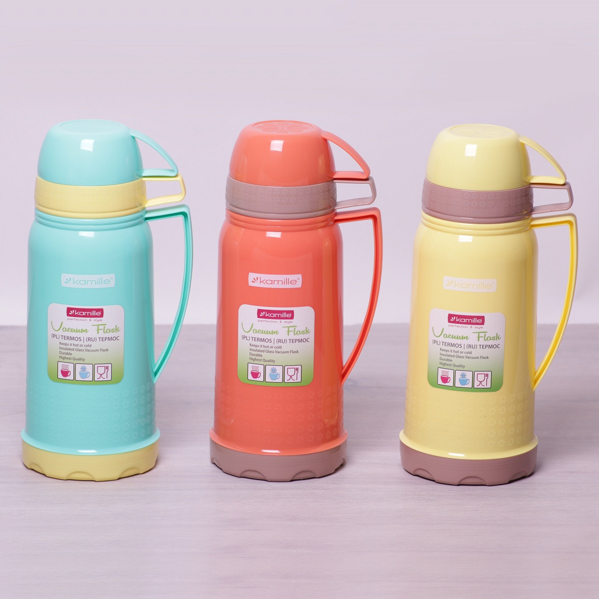 Термос Kamille 600мл пластиковий зі скляною колбою, фото 1