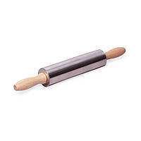 Скалка Kamille Ø5*38см з обертовим валом з нержавіючої сталі і дерев'яними ручками