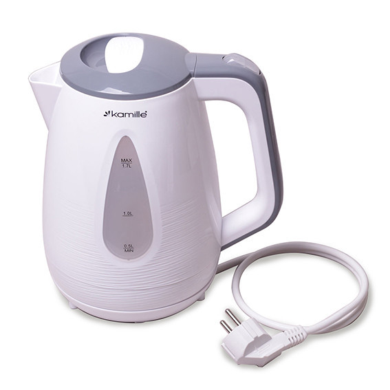 Чайник електричний Kamille 1.7 л пластиковий (білий з сірим), фото 1