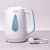 Чайник електричний Kamille 1.7 л пластиковий (білий з голубим), фото 2