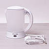 Чайник електричний Kamille 0.6 л пластиковий (білий/матовий c чашками і ложками), фото 5