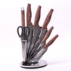 Набір кухонних ножів і ножиці на акриловій підставці 8 предметів (5 ножів+ножиці+точилка+підставка)