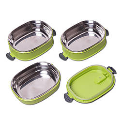 Ланч бокс потрійний 2700мл (пластиковий корпус, внут. емк. з нержав.сталі; блакитний, салат.,оранж.)