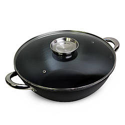 Казан чавунний "Wok", з антипригарны покриттям, з кришкою, з лопаткою, з сіткою і 2 паличками, 5,6 L