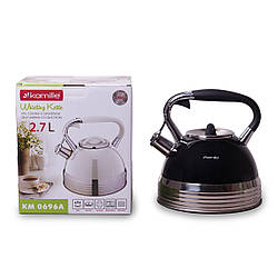 Чайник 2.7 л з нержавіючої сталі зі свистком і ручкою з покриттям soft-touch (білий, беж, чорний)