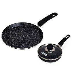 Набір сковорода млинна Ø22см і сковорода Ø14см з алюмінію з кришкою і мармуровим покриттям