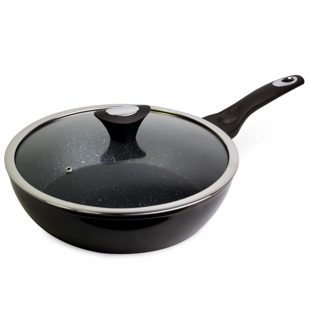 Сотейник Ø28см з антипригарним покриттям Black marble з алюмінію з кришкою