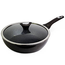 Сотейник Ø28см з антипригарним покриттям Black marble з алюмінію з кришкою