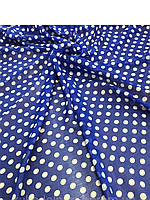 Ткань шифон наметраж, принт белый горох на синем фоне (ш.145 см) для платьев, блузок, юбок, сарафанов, платков