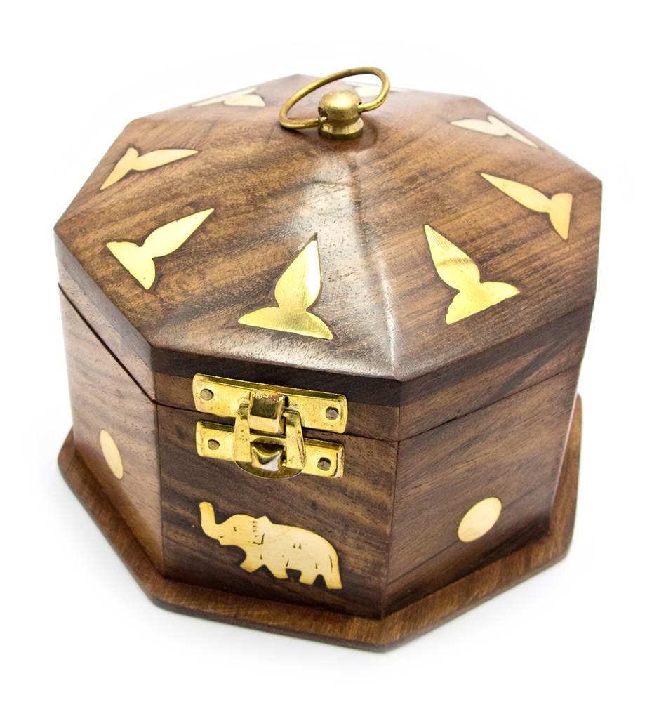 Восьмигранна шкатулка з натурального індійського рожевого дерева 14 х 14 х 9 см, фото 1