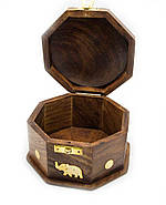 Восьмигранна шкатулка з натурального індійського рожевого дерева 14 х 14 х 9 см, фото 2