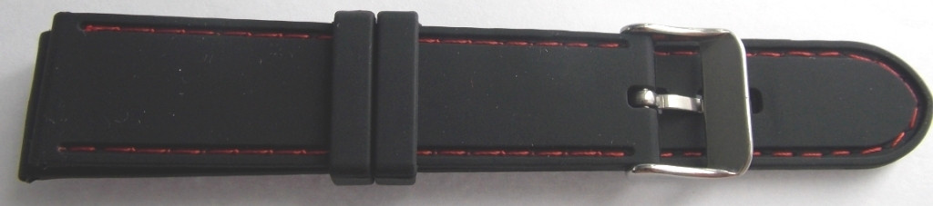 Ремінець каучук (Польща) 22 мм. чорний червона рядок