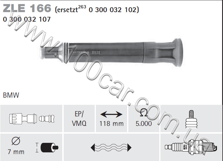 Наконечник котушки запалювання Beru ZLE 166 0300032107 для ALFA ROMEO, Alfa 33, Alfa 75, Alfa 90, Alfa 145, Alfa 164, Alfasud,