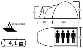 Намет 4-х місна Presto Acamper MONSUN 4 PRO синя - 3500мм. Н2О - 4,1 кг, фото 3