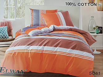 Постільна білизна сатин євро ELWAY 5041 Помаранчевий у смужку